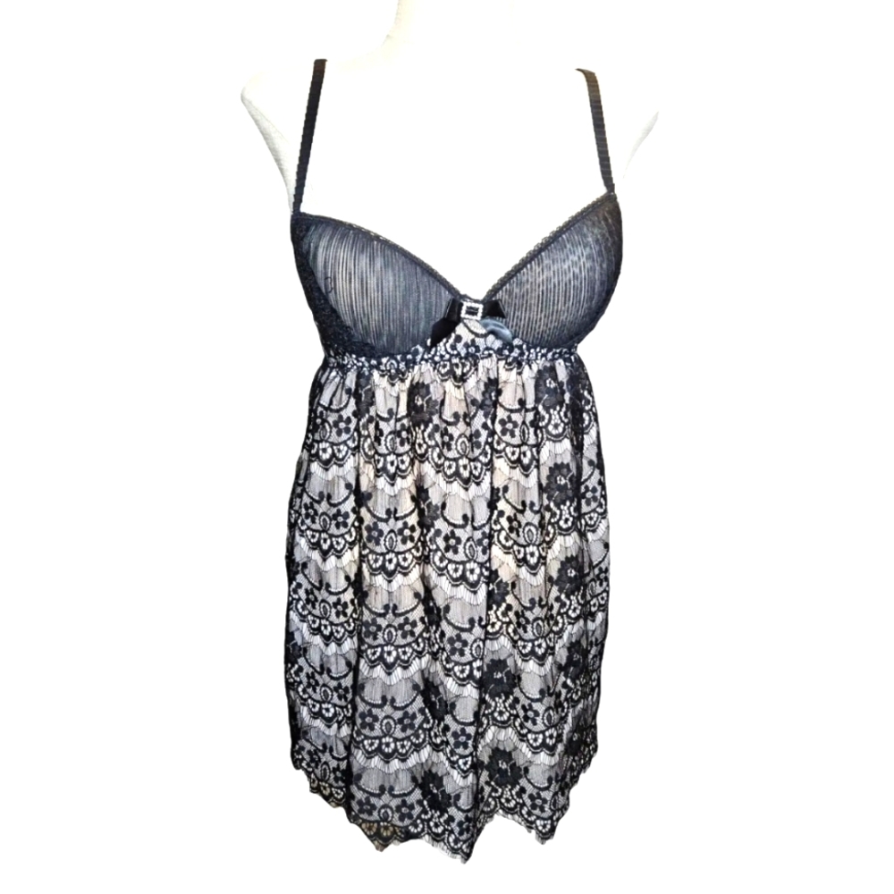 Seductive Wear Cinema Etoile Floral Black Lace Overlay Lingerie Small Whimsigoth